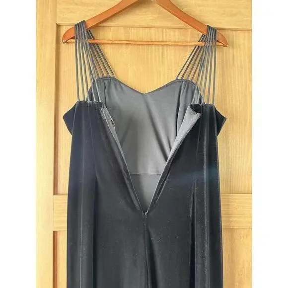 Vintage Molly Malloy Evening Black Velvet Strappy Maxi Cocktail Dress Size 14​ - Picture 5 of 9